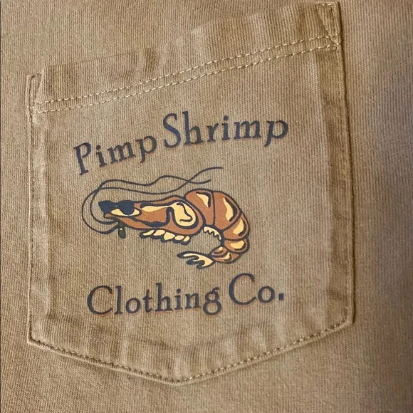 Pimp Shrimp Tan Short Sleeve Tee Casual Crew Neck - Picture 4 of 6